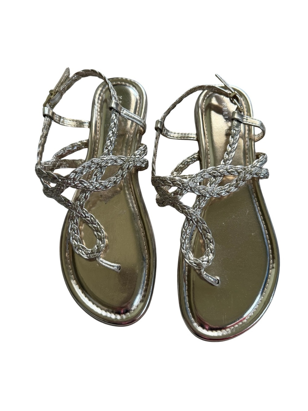 Kelly & Katie Metallic Silver Braided T-Strap Sandals